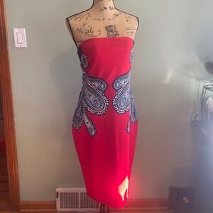 Express Cocktail Formal Evening Gala Party Bodycon Paisley‎ Tube Dress Red  10
